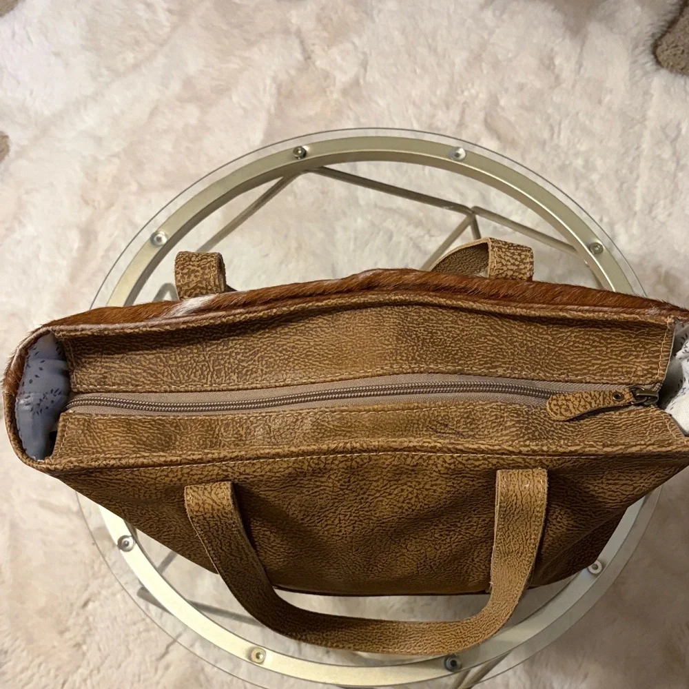 Myra Bag Hazel Opulence Cowhide Leather Bag in Brown and White Pattern - Picture 3 of 14